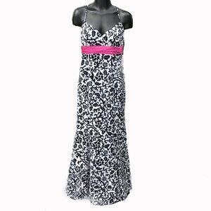 Betsy and Adam Formal Dress Womens XS Black White Floral Ruched Empire Prom Gown